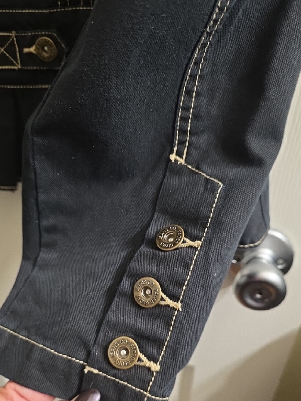 Vintage Faded Glory Black Jean Jacket with Contrast Stitching - Picture 6 of 8